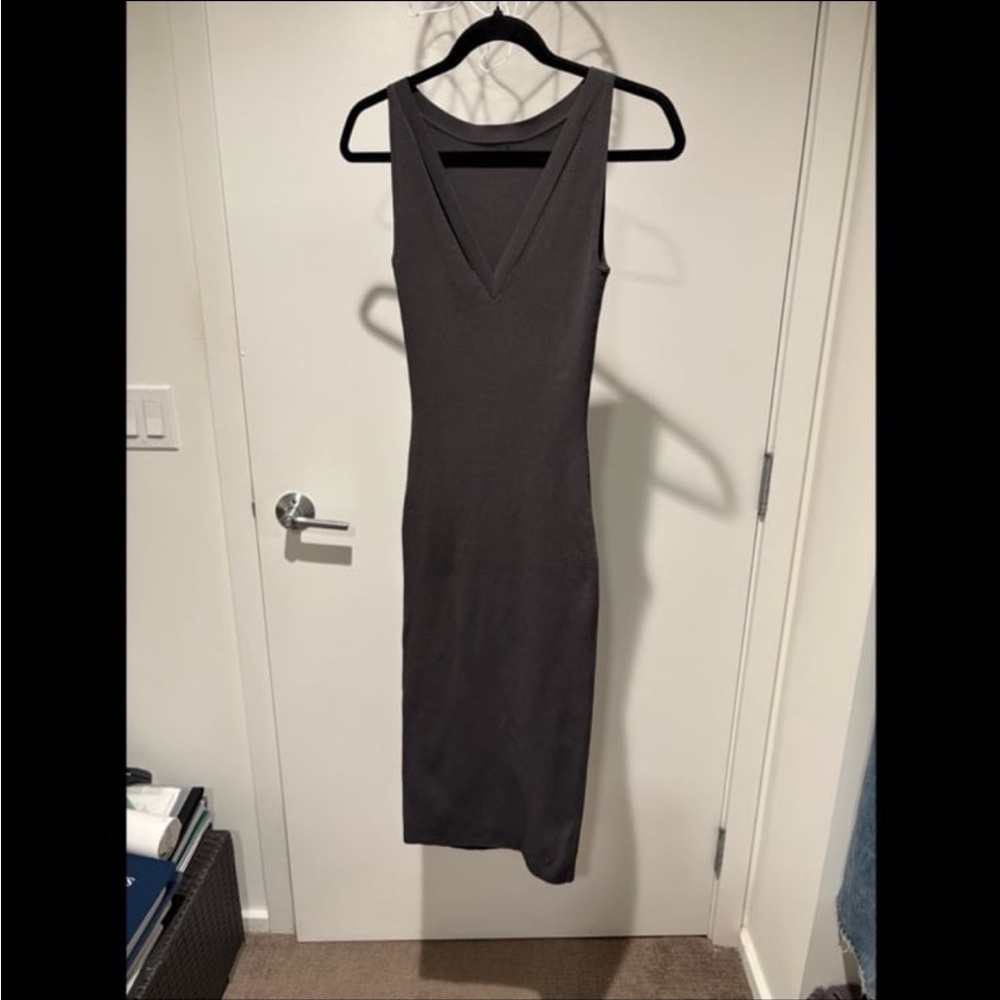 Theory Charcoal V-Neck Midi Dress